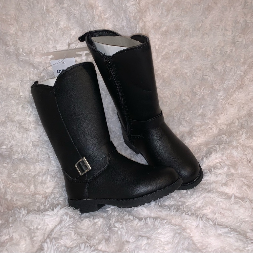 NWT OshKosh Toddler Girl Black Leather Boots Sz 8